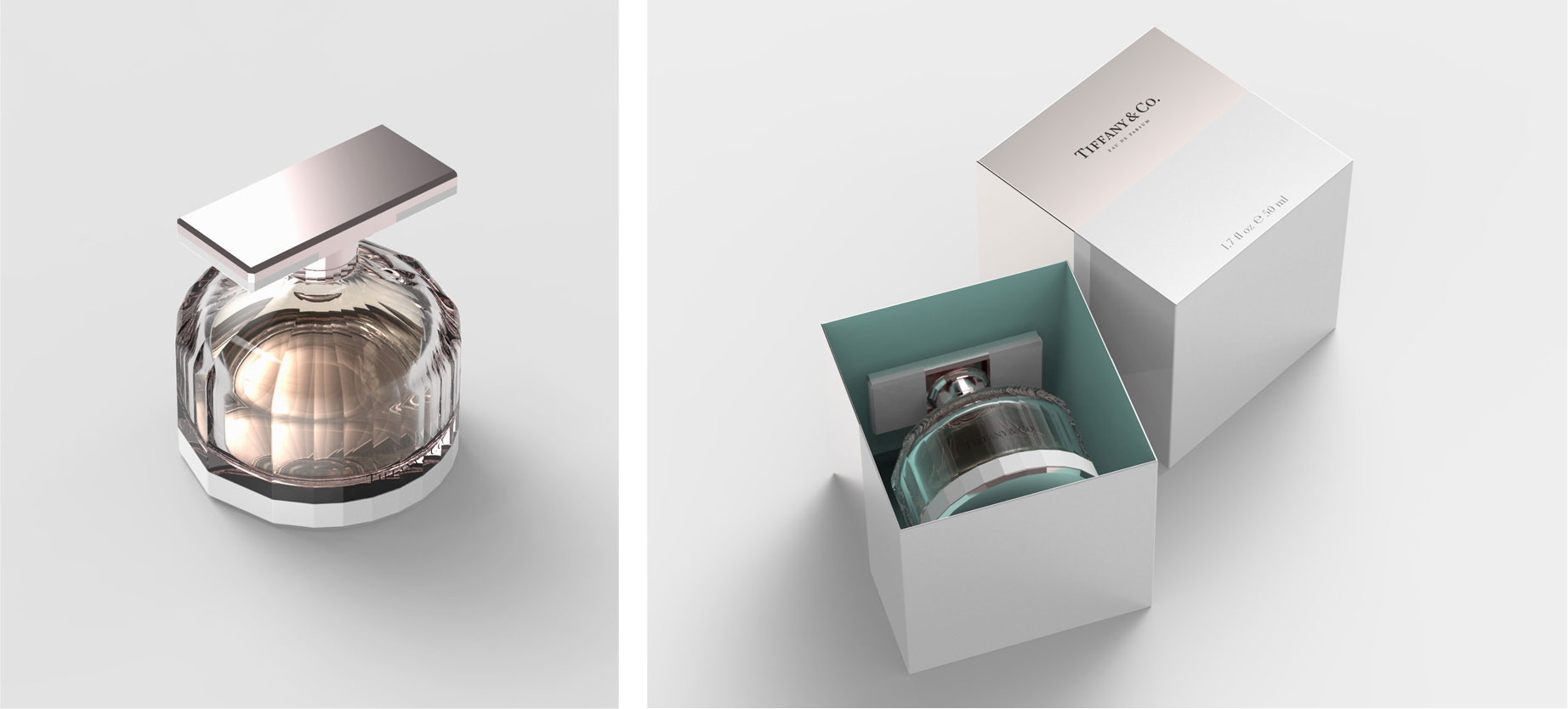 Tiffany and Co. Fragrance, Bottle Concept, Top Views and Packaging, Product and Packaging Design